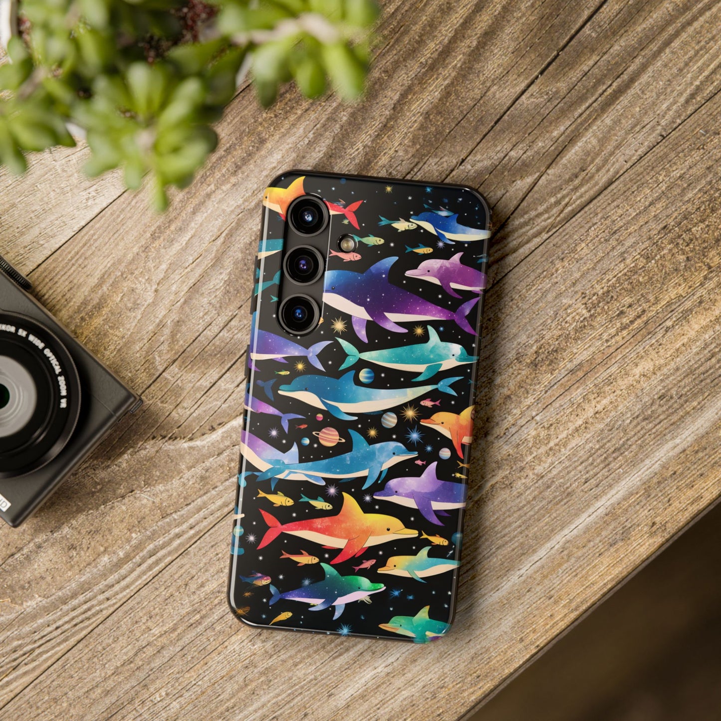 Whimsical Cosmic Dolphins Phone Case, Joyful Dolphins Swimming in Space, Adventure Dolphin Cover, Dolphin Fish lover iPhone Samsung Case