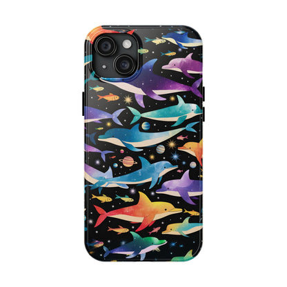 Whimsical Cosmic Dolphins Phone Case, Joyful Dolphins Swimming in Space, Adventure Dolphin Cover, Dolphin Fish lover iPhone Samsung Case