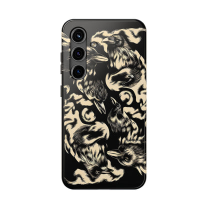 Eternal Ravens Phone Case, Gothic Raven Pattern Cover, Minimalist Bird Design, Enigmatic Black Art for Him Her, Unique Animal phone Case