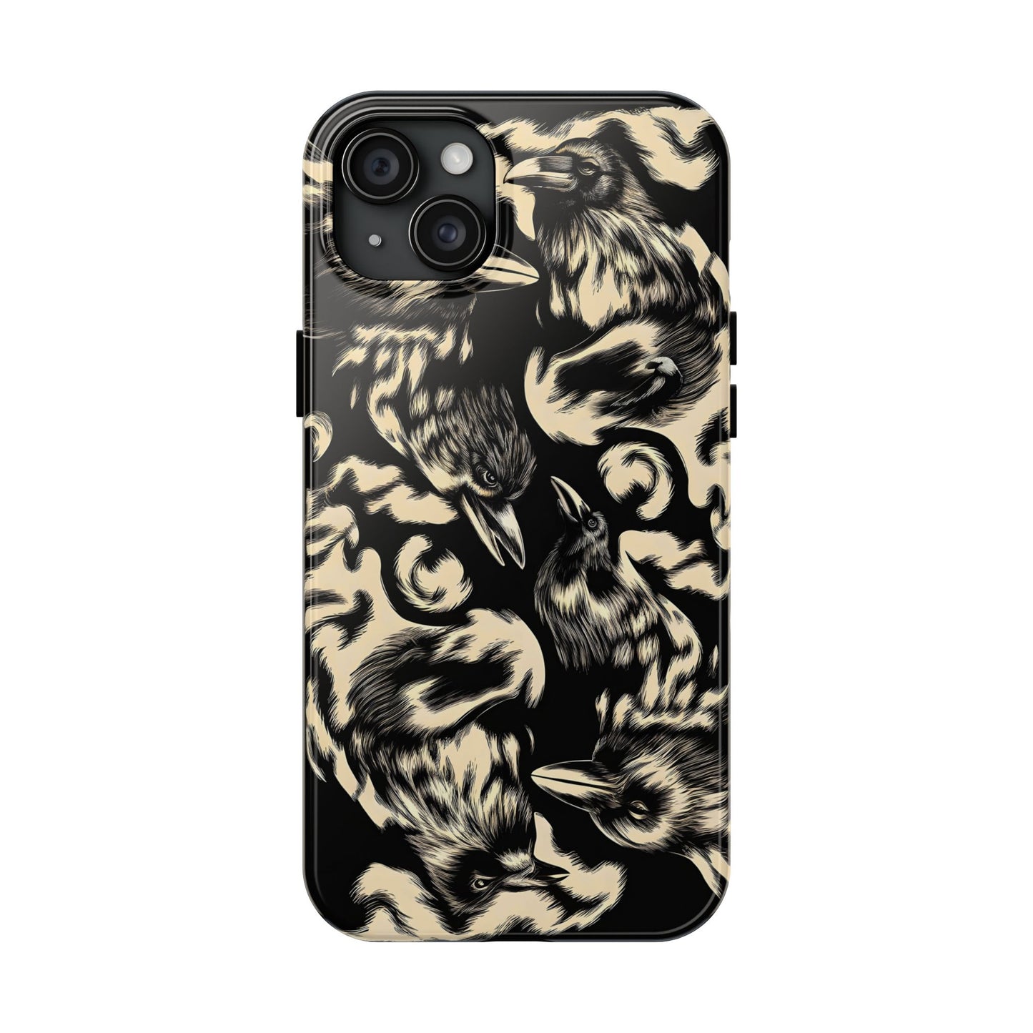 Eternal Ravens Phone Case, Gothic Raven Pattern Cover, Minimalist Bird Design, Enigmatic Black Art for Him Her, Unique Animal phone Case