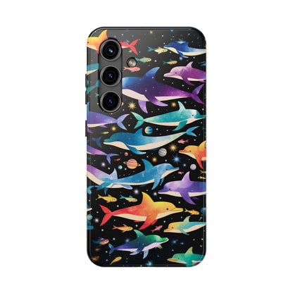 Whimsical Cosmic Dolphins Phone Case, Joyful Dolphins Swimming in Space, Adventure Dolphin Cover, Dolphin Fish lover iPhone Samsung Case