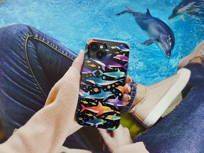 Whimsical Cosmic Dolphins Phone Case, Joyful Dolphins Swimming in Space, Adventure Dolphin Cover, Dolphin Fish lover iPhone Samsung Case