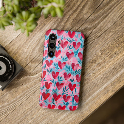 Watercolor Red Hearts Phone Case, Colorfull Hearts Pattern, Cute Heart Girl Gift,  Sweet girl phone case, Elegant Chic iPhone, Samsung cases