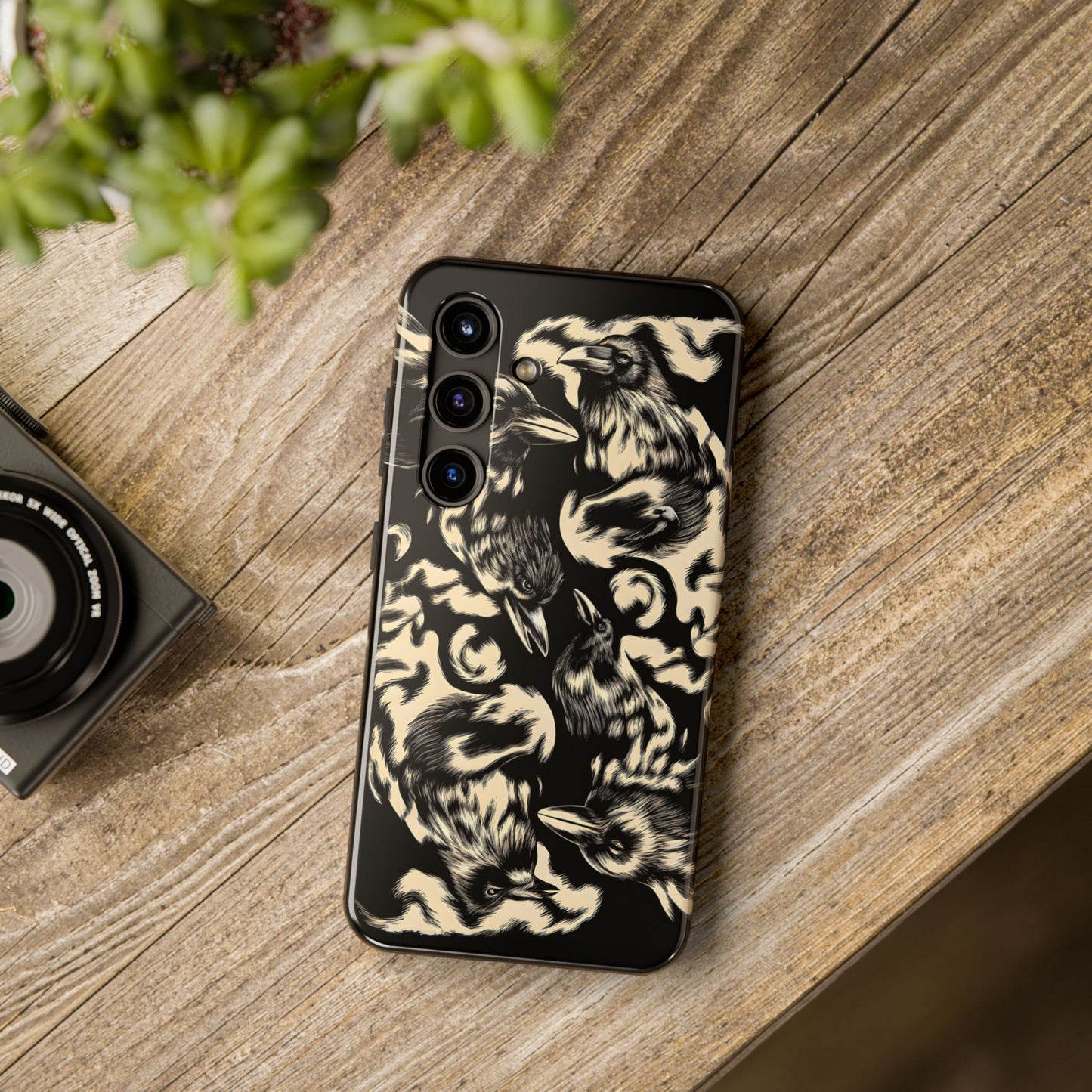 Eternal Ravens Phone Case, Gothic Raven Pattern Cover, Minimalist Bird Design, Enigmatic Black Art for Him Her, Unique Animal phone Case