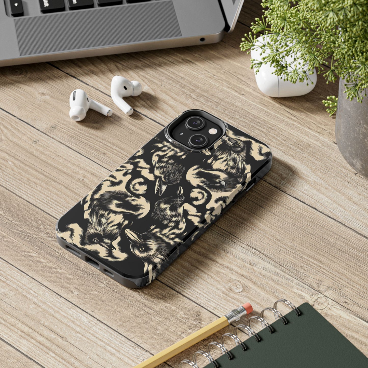 Eternal Ravens Phone Case, Gothic Raven Pattern Cover, Minimalist Bird Design, Enigmatic Black Art for Him Her, Unique Animal phone Case