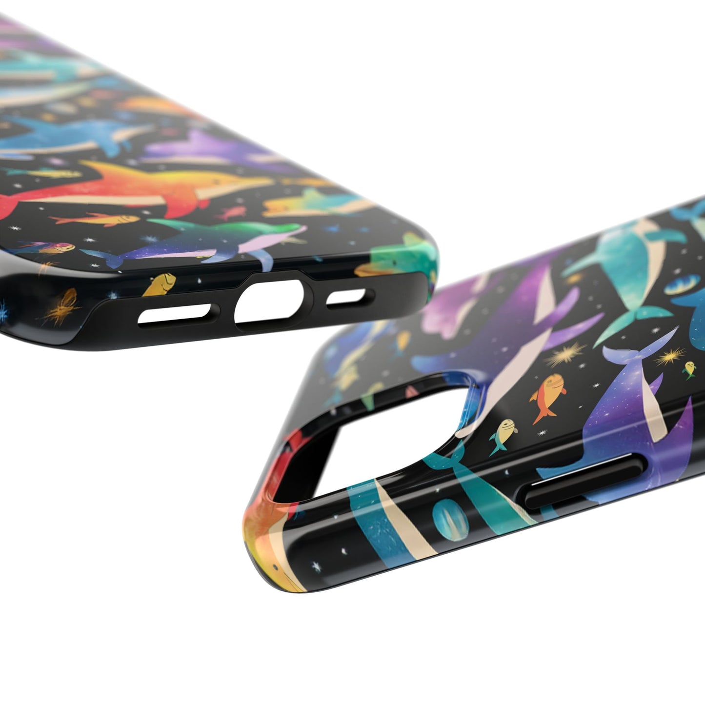 Whimsical Cosmic Dolphins Phone Case, Joyful Dolphins Swimming in Space, Adventure Dolphin Cover, Dolphin Fish lover iPhone Samsung Case