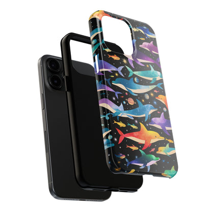 Whimsical Cosmic Dolphins Phone Case, Joyful Dolphins Swimming in Space, Adventure Dolphin Cover, Dolphin Fish lover iPhone Samsung Case